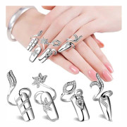 Strass Nagelring Fingerspets Justerbar öppning Nail Art Charms Tillbehör För Kvinnor Flickor, Silver