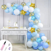 76 st blå och vit ballongbåge kit, latexballonger väggdekor för bröllopsfest födelsedag brudparty (blå-vit)