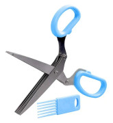 Minced 5 Layers Basil Rosemary Kitchen Scissor Shredded Chopped Scallion Cutter(Blue)