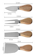 4pcs /Set Round Oak Box Cheese Knife Spatula Stainless Steel Cheese Tools Cutlery, Color: Gold