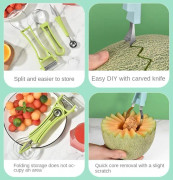 Multifunctional 6-in-1 Fruit Digging and Carving Knife Home Kitchen Melon and Fruit Grater Peeler(Green)