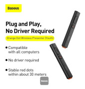 Baseus Orange Dot multifunktionell fjärrkontroll för presentationer, med laserpekare (grå)