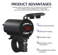 ZH-771B3 Car / Motorcycle 3.1A Dual USB Port Car Charger + Voltmeter(Red Light)