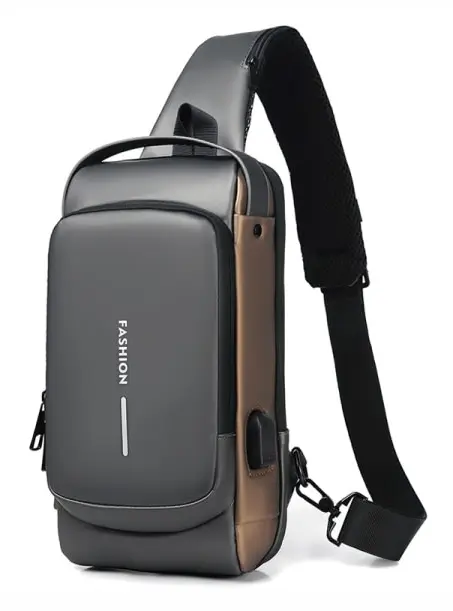 IC USB Laddnings Sport Sling Bag Hane Anti-Stöld Bröstväska Med Lösenordslås Svart guld