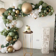 152 st olivgrön ballongbåge dekoration set vita guld konfettiballonger retro grön ballong och guld metallic