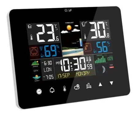 Multifunktion Väder Station Varm Klocka Termometer Hygrometer Touch Skärm Trådlös Sensor Soluppgång Solnedgång Hygrotermograf