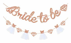 Rose Gold Dubbelsidig Glitter Brud Till Varande Diamantbanderoll, 3D Brudklänning Diamant Brud Girlang för Brudparty Bröllop