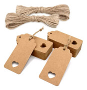 Kraftpappersetiketter Presentlappar 9x4cm, 100 st med Jutesnöre, för Bröllop