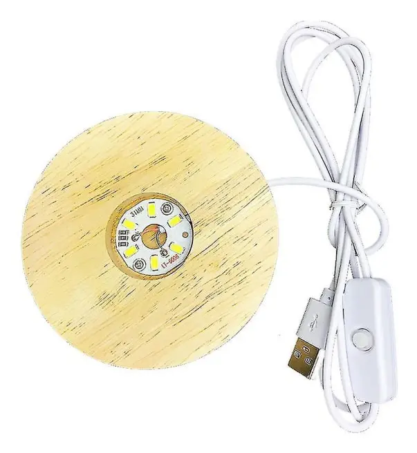 Trä Led Light Base, Rund Led Light Dispaly Base Plate Warm Light Desktop Display Stand Ornament Drivs av USB För Crystal Ball Smycken Glas -t