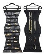 Mermaid Shape Hängande smycken Organizer, Dubbelsidiga garderobsarrangörer , Örhängen Armband Halsband Strumpor Strumpbyxor Förvaring Display Väska -svart