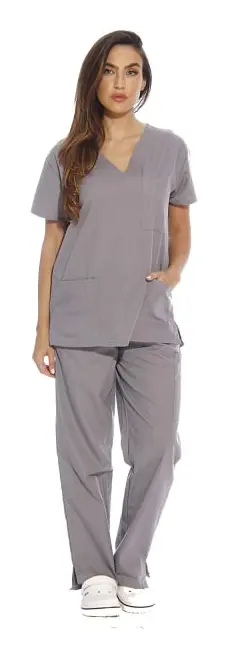Dam Scrub Set Sex Pocket Medicinska Scrubbar (V-hals med Cargo