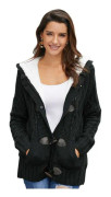 Kvinnor Cardigan Chunky Knit med Huvstickad Fodrad Winter Warm