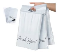 100 st plastpåsar för frakt 25 x 35 cm + 5 cm + 6 cm, \"Tack\"-post