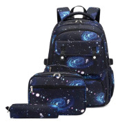 Createy Galaxy Ryggsäckar för Pojkar Ryggsäck Skolväska Tonåringar Barn Bookbags Skolväska med Lunchlåda Pennfodral Blue