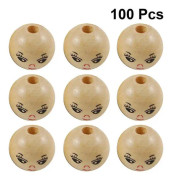 100 st Runda träpärlor Gör-det-själv-strängpärlatillbehör Skrattande ansikte träpärla (18 mm)