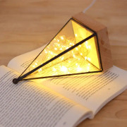 Fireworks 3D Triangle Glass Lampshade Wooden Base Night Light Birthday Christmas Gift, Spec: Remote+Wired Control(Pyramid)