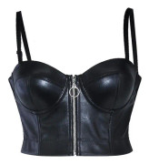 Svart konstläder främre dragkedja BH BH Underkläder BH För Dam Plus Size 6xlXXXL XXXL