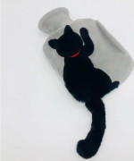 Svart katt varmvattenflaska med plysch kattöverdrag - Gummi varm