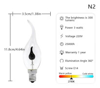 IC E14 E27 LED Edison-lampa 3W 220V Flamma Eldbelysning Lampara Tun 2