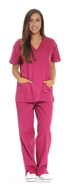 Dam Scrub Set Sex Pocket Medicinska Scrubbar (V-hals med Cargo