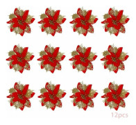 12 st konstgjorda julblommor, julstjärna, julblomma, julgransdekoration, konstgjorda julblommor (gyllene röd)