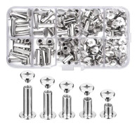 80 st 5 storlekar Metallbindningsskruvar Chicago-skruvar Skruvnit Solid Rostfri för gör-det-själv Läderdekoration Bindning Reparation Hantverk etc (silver) Sunmostar