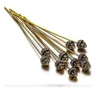 50X Metallnitar Nålar 55mm Blomster Guld Färg