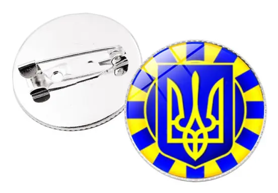 Ukraina Flaggmärke (Fred), Diameter 25mm (Stil 3)