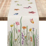 Dekorativ sommar bordslöpare 33 x 180CM (blommiga blad),