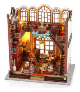 Cuteefun Bokhörna DIY, 3D Träpussel Bok Svans, Bokhörna Hylla Infoga, DIY Dockhus Kit, Säng