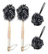 4 stycken Bambu Träkol Fiber Badboll Trähandtag Bad Blomma Halkfritt handtag Badboll Gnid Bad Baksida