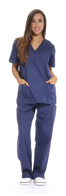 Dam Scrub Set Sex Pocket Medicinska Scrubbar (V-hals med Cargo