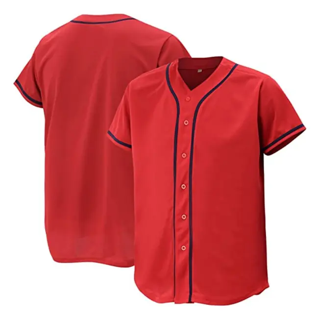 Baseballtröja för män och kvinnor, basebolltröjor för skräddarsydda skjortor med knappar, hipster hiphop sportuniformer red xl