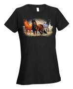 T-shirt dam, tre hästar: svart (xl)
