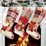 Strumpor för barn, 3-pack 18\" personliga strumpor julgransdekoration presentpåse med tema tomte, snögubbe, ren
