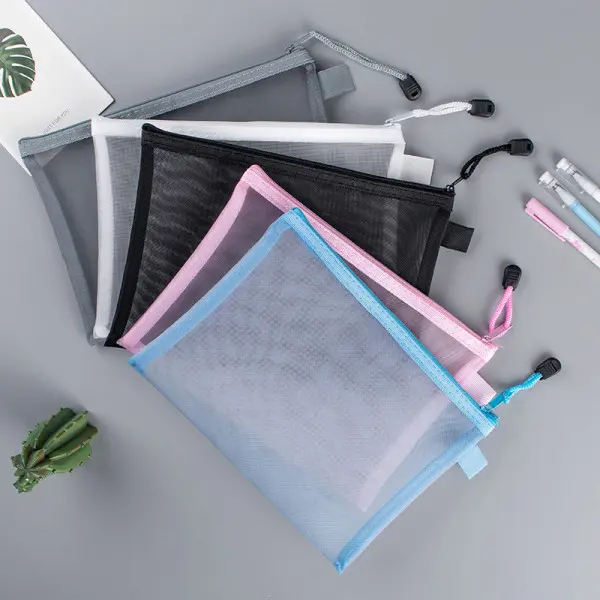 9\"x 12\", 5 st, plastnät dragkedja påse dokument mappar väska dragkedja