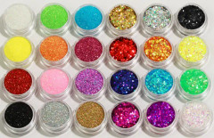24 st burkar glitter för nageldekoration finkornigt / hexagon