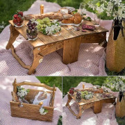 Fällbart picknickbord i trä för utomhusbruk, bärbart picknickbord för vin, 2-i-1 picknickbord med omvandlingsbar förvaring av träkorg, för picknick utomhus