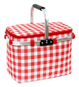 En röd hopfällbar picknickkorg 30L shoppingkorg med lock och