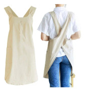 Linen Cross Back Köksmatlagningsförkläden- Khaki för kvinnor med Poc