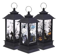 3st Halloween pumpalyktor Witch Castle Ghost Vintage ljuslykta Halloween-ljus med LED värmeljus Lampion Flame Lamp Fireless Ca Sunmostar