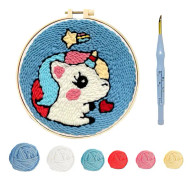 Stämplad broderistartsats med broderbågegarn matta stansnål, broderityg med mönster, verktygssats för nybörjare, Meteor Unicorn Patt