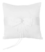 20*20 cm Bröllopsceremoni Ring Bärarkudde Kudde med Satin Dubbel Bowknot Blomma Faux Pearl (elfenben)
