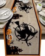 Halloween-tema tryckt tyg bordslöpare pumpa häxa semester scen layout bordslöpare