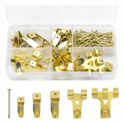 130 st metallväggkrokar, tavlor krokar hängande krokar med skruvar tavla hängande kit, för canvas, bilder, klocka, spegel (guld färg) Shisa