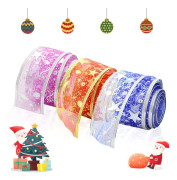 3 rullar julgran stjärnmönster jul organza satinband för julklappsask godispåsar bröllopsförpackning
