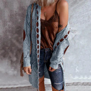 Dam Patchwork Cardigan Toppar Långärmade Öppna framfickor