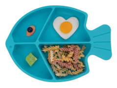 IC Sugplatta för baby, Silikonplattor för toddler Matningsmaterial Passar de flesta barnstolar, BPA-fri Diskmaskin Mikrovågsugn Säker-Blå fisk