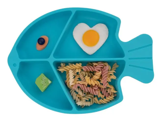 IC Sugplatta för baby, Silikonplattor för toddler Matningsmaterial Passar de flesta barnstolar, BPA-fri Diskmaskin Mikrovågsugn Säker-Blå fisk