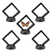 5-pack transparenta PE-film presentatonslådor, hängande förpackning, myntpresentationslåda, 3D-displayram med stativ, 3D flytande smyckesdisplaylåda, medaljprov, militär transparent myntlåda (svart)
